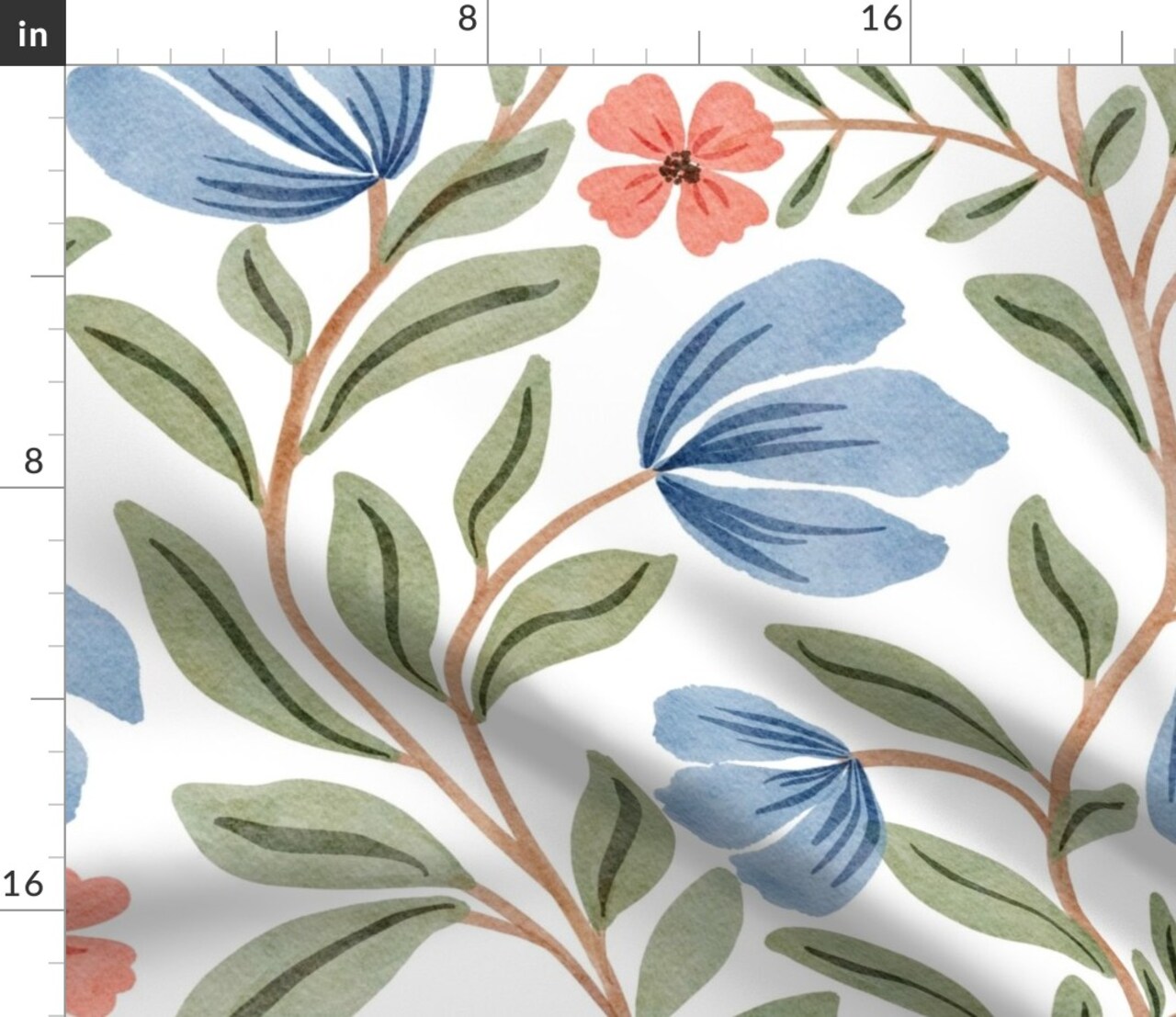 Cottagecore Watercolor Floral Botanical Garden Soft Large Scale Brush Strokes Blooms Nursery Baby Farmhouse Rustic Country Trailing Custom Printed Fabric by Spoonflower Various Fabrics by the Yard or Fat Quarter